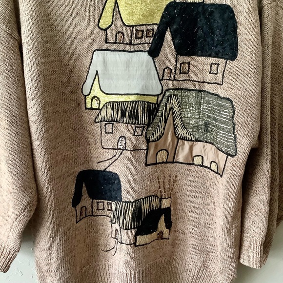 Vintage 90s Bonnie Billy by holly textured mixed media house embroidered sweater - Picture 2 of 10